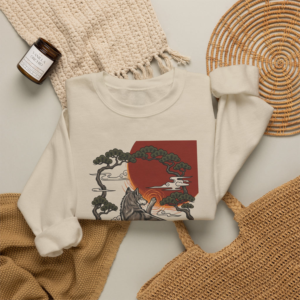 Wolf Sunset Illustration Sweatshirt | Traditional Tattoo-Inspired, Vintage Flash