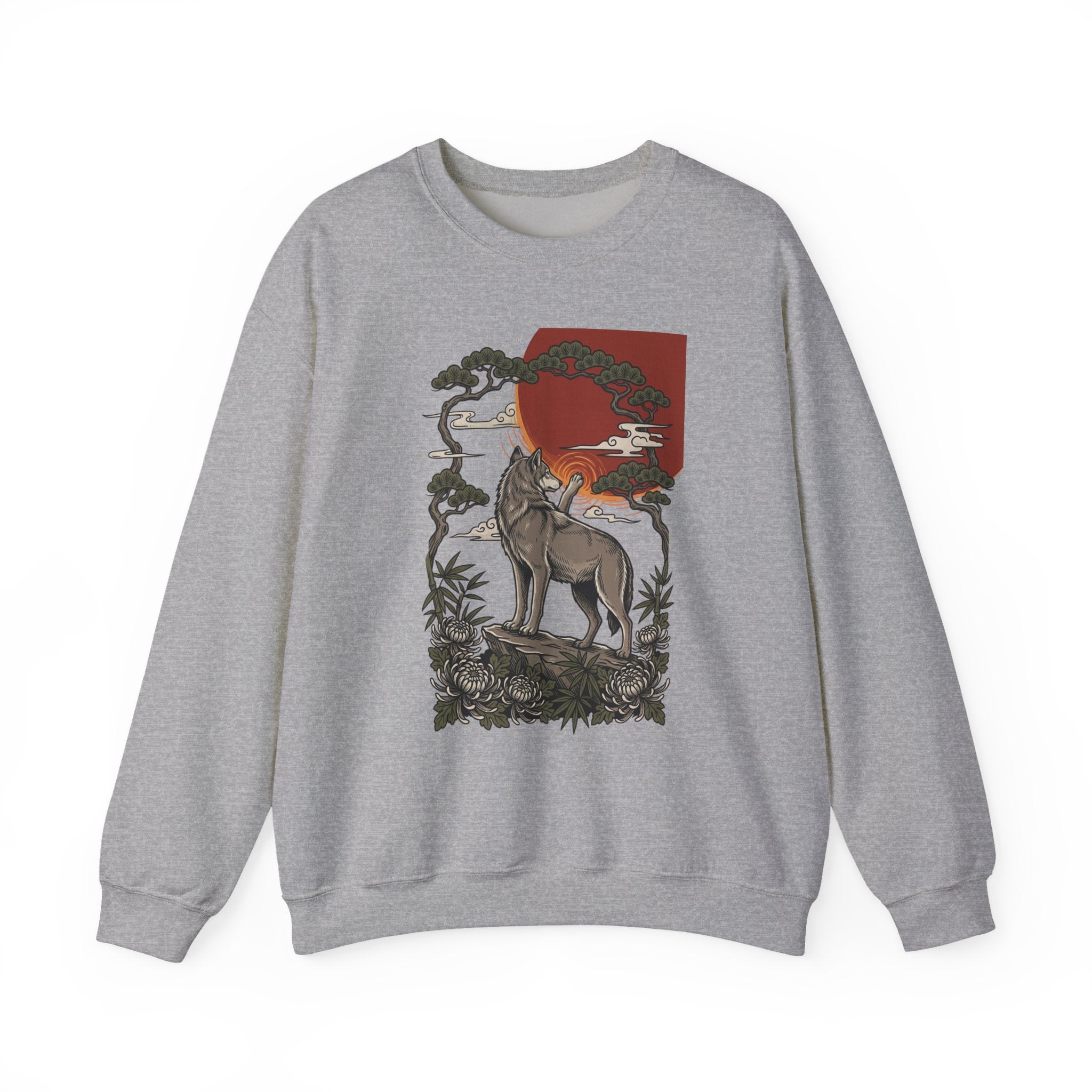 Wolf Sunset Illustration Sweatshirt | Traditional Tattoo-Inspired, Vintage Flash
