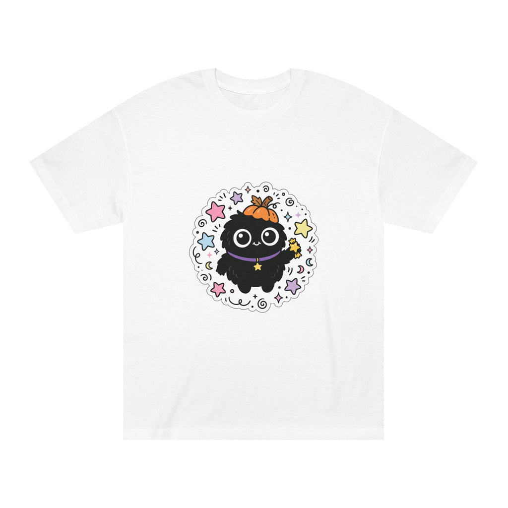 Cute Halloween Cat Tee — Kawaii Black Cat with Pumpkin Hat