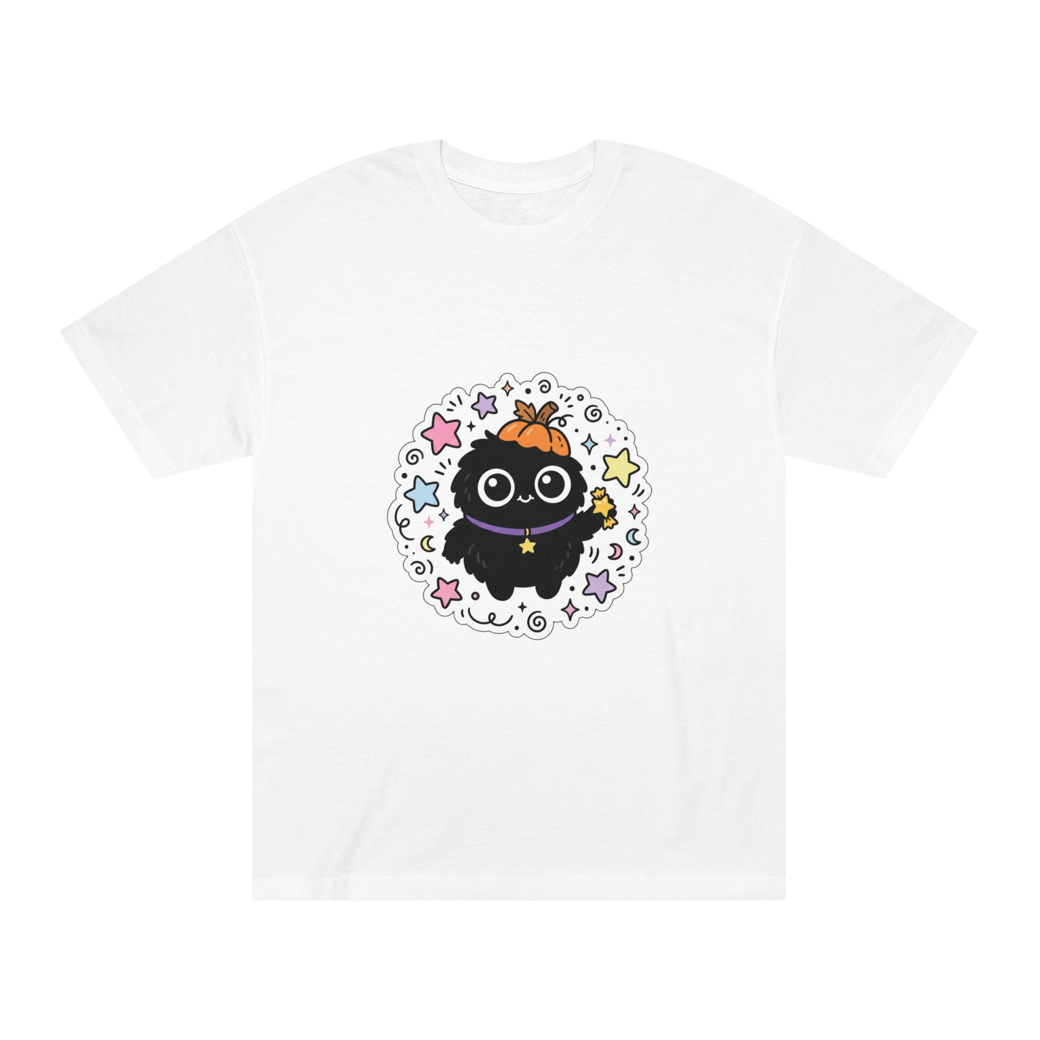 Cute Halloween Cat Tee — Kawaii Black Cat with Pumpkin Hat