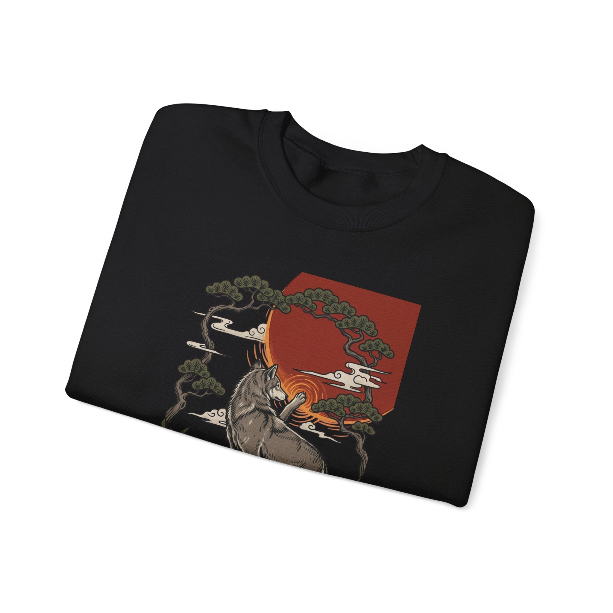 Wolf Sunset Illustration Sweatshirt | Traditional Tattoo-Inspired, Vintage Flash
