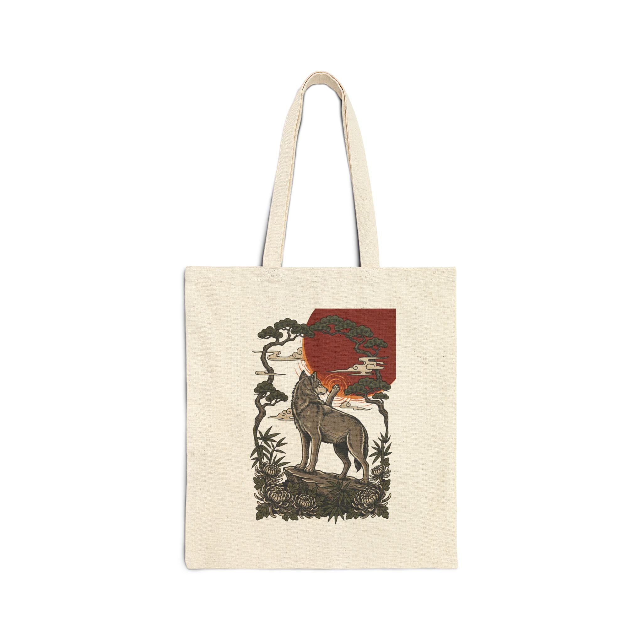 Wolf Sunset Illustration Tote | Traditional Tattoo-Inspired, Flash-Style