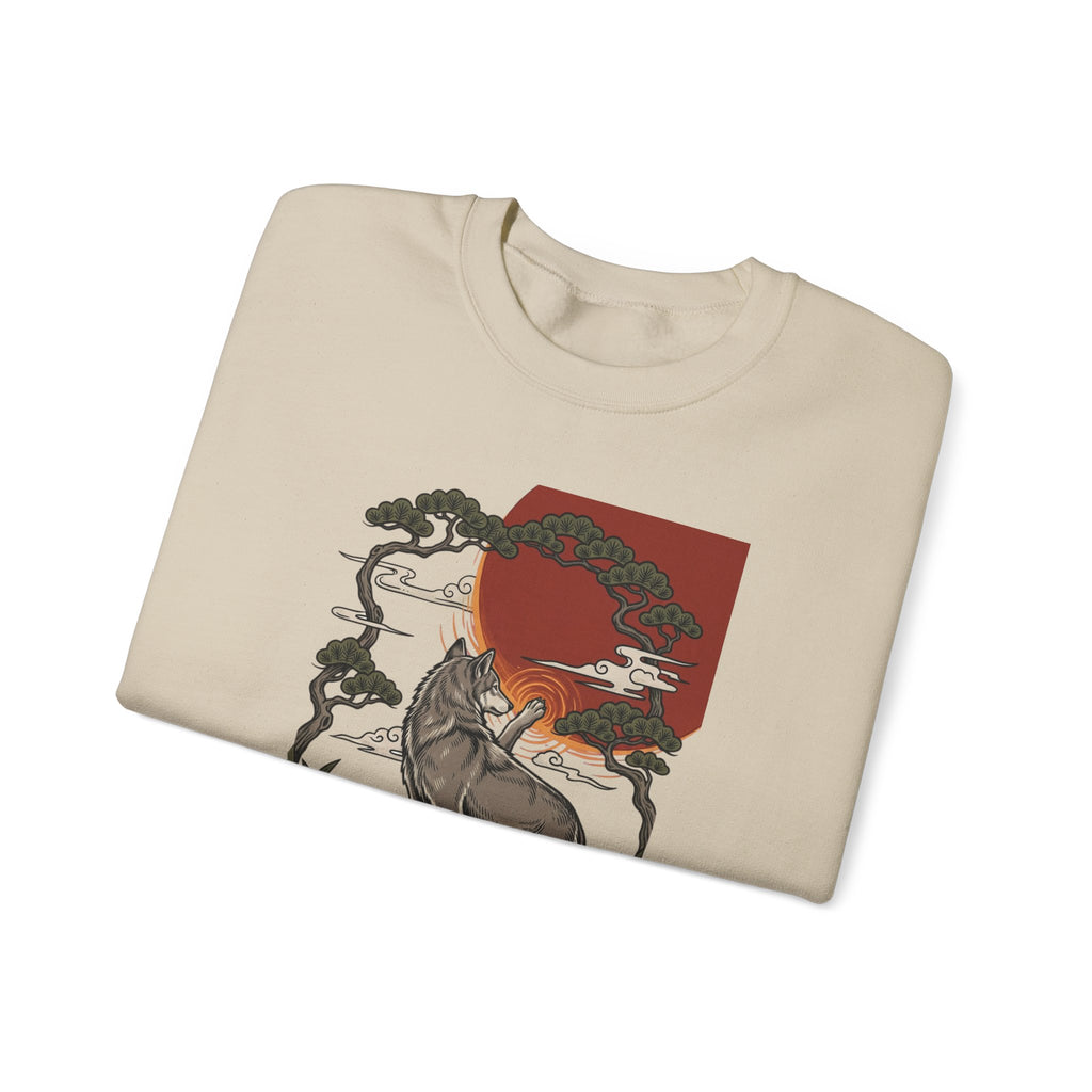 Wolf Sunset Illustration Sweatshirt | Traditional Tattoo-Inspired, Vintage Flash
