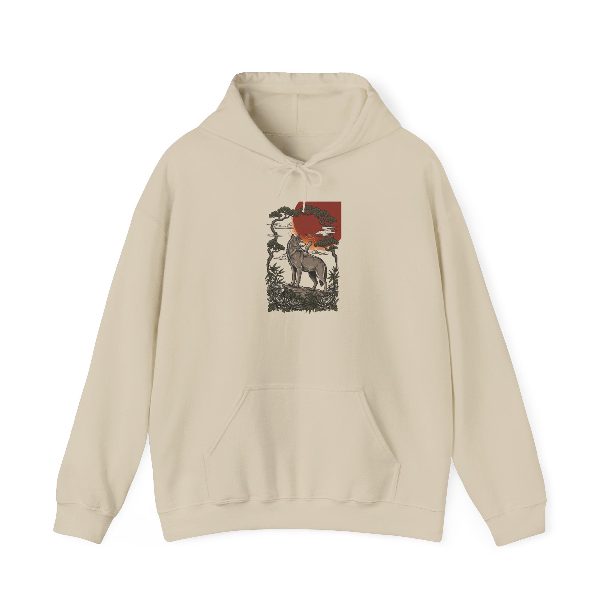 Deer Sunrise Tattoo-Style Hoodie | Traditional Flash, Floral Banner