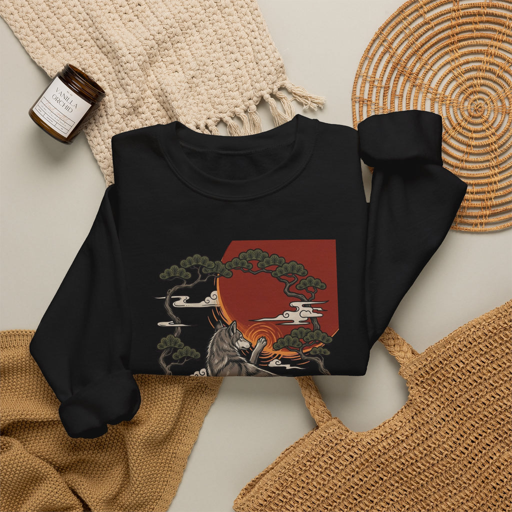 Wolf Sunset Illustration Sweatshirt | Traditional Tattoo-Inspired, Vintage Flash