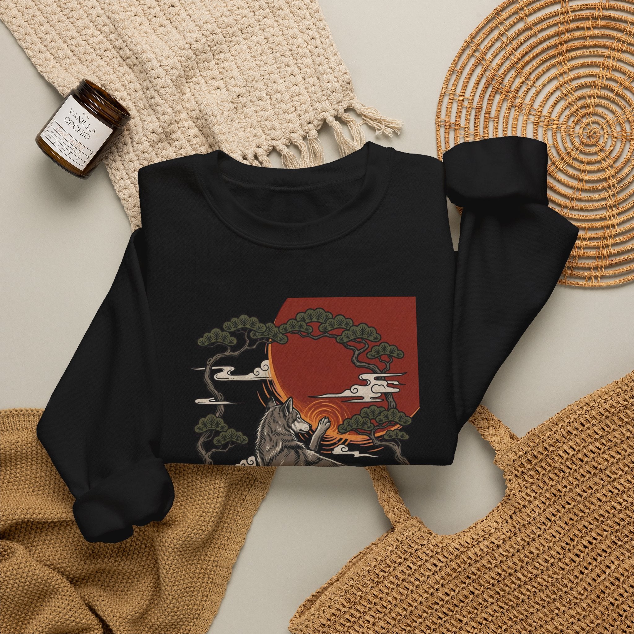 Wolf Sunset Illustration Sweatshirt | Traditional Tattoo-Inspired, Vintage Flash