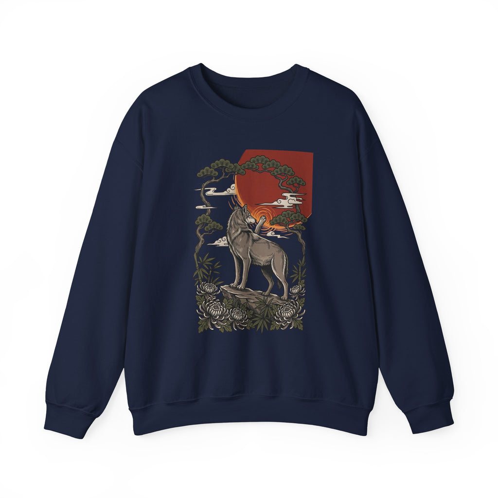 Wolf Sunset Illustration Sweatshirt | Traditional Tattoo-Inspired, Vintage Flash