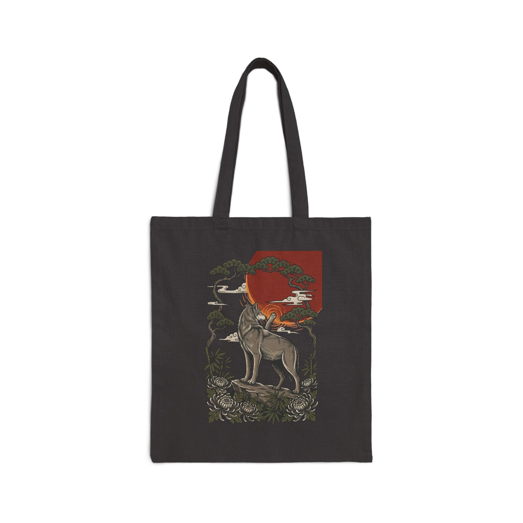 Wolf Sunset Illustration Tote | Traditional Tattoo-Inspired, Flash-Style