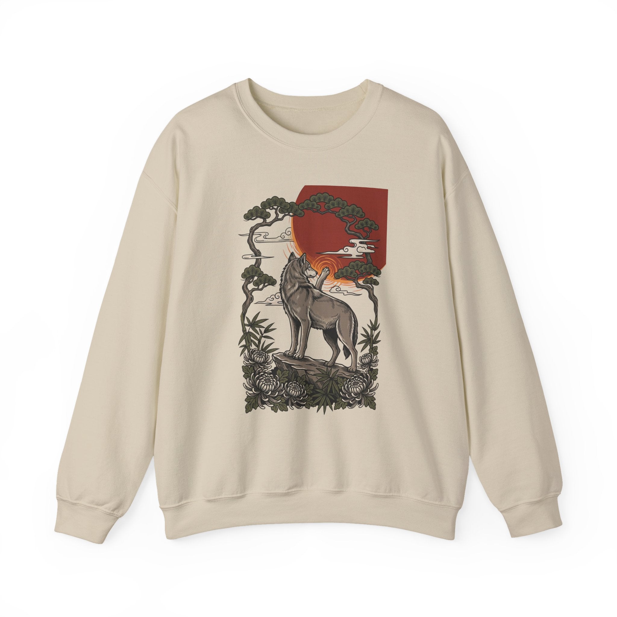 Wolf Sunset Illustration Sweatshirt | Traditional Tattoo-Inspired, Vintage Flash