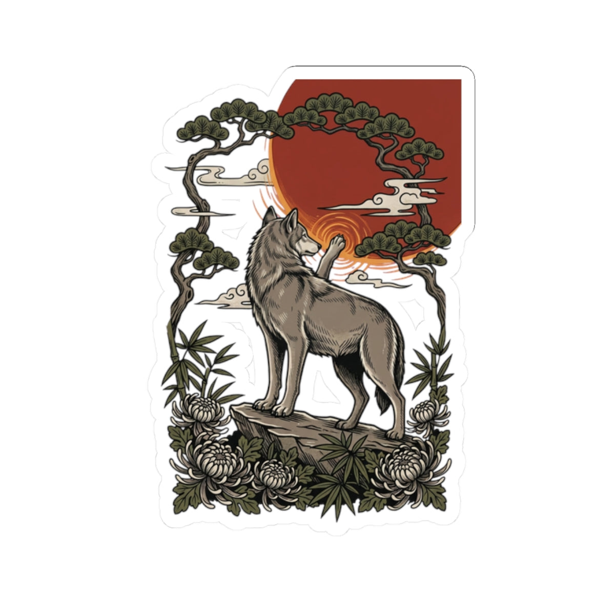 Wolf Crest Sticker | Traditional Tattoo-Inspired, Vintage Flash Style