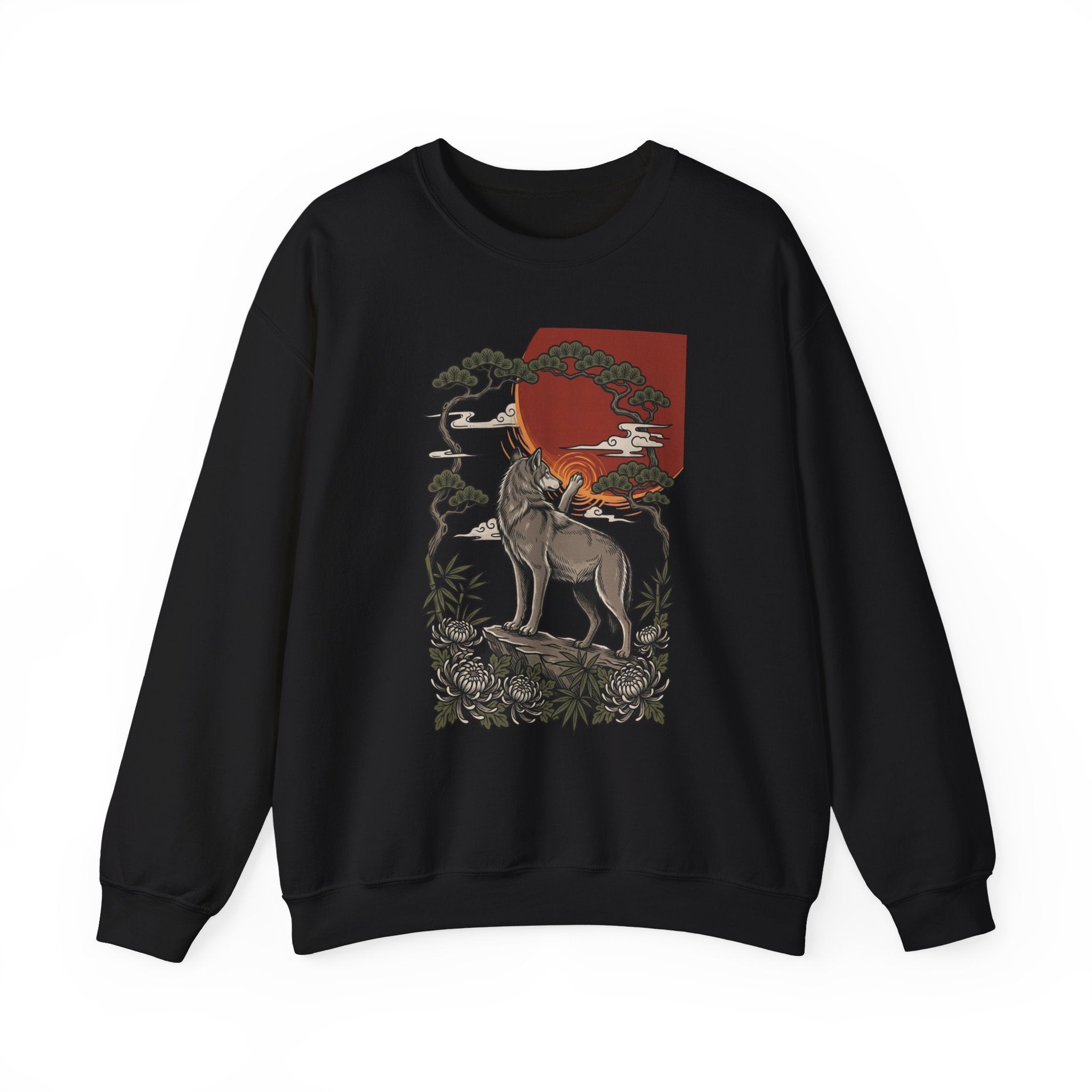 Wolf Sunset Illustration Sweatshirt | Traditional Tattoo-Inspired, Vintage Flash