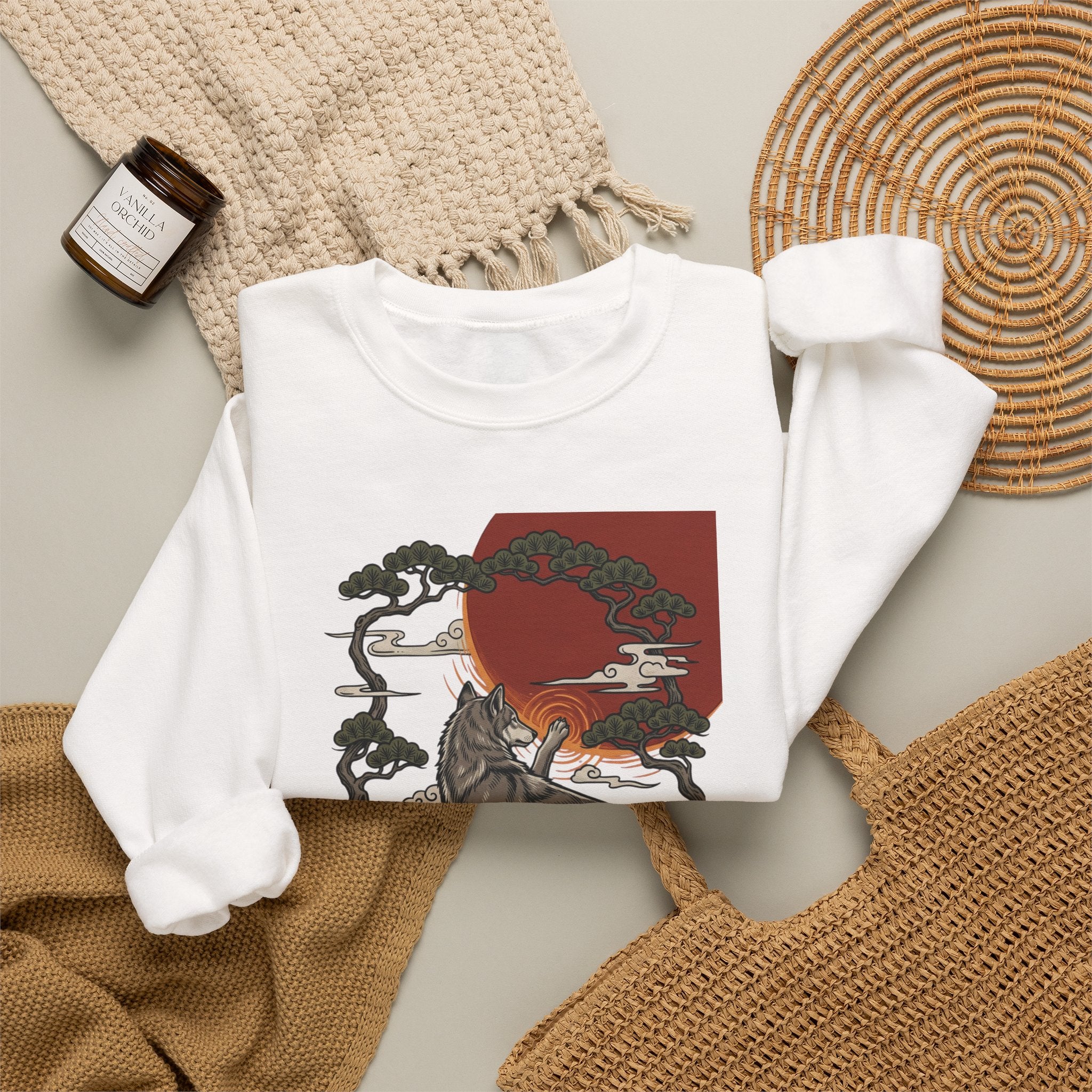 Wolf Sunset Illustration Sweatshirt | Traditional Tattoo-Inspired, Vintage Flash