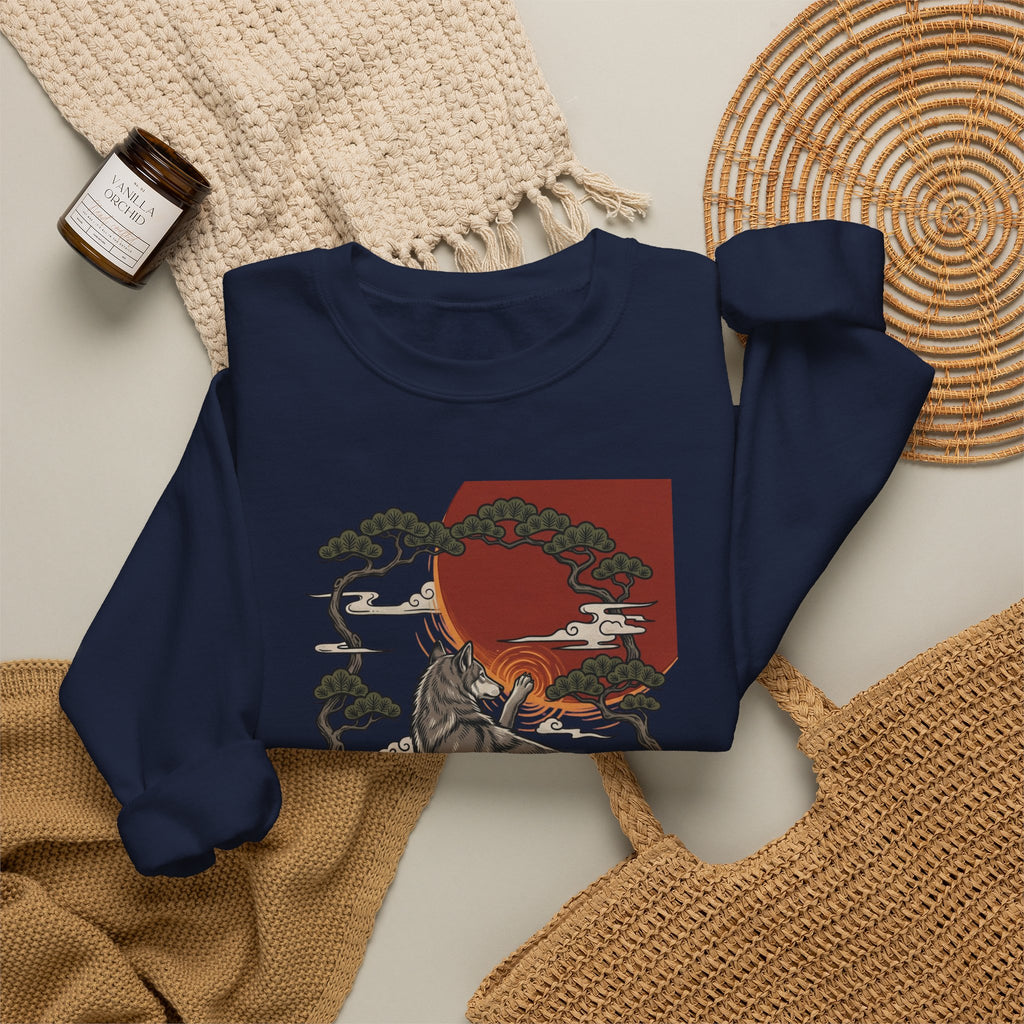 Wolf Sunset Illustration Sweatshirt | Traditional Tattoo-Inspired, Vintage Flash