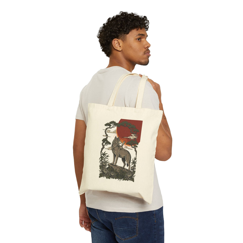 Wolf Sunset Illustration Tote | Traditional Tattoo-Inspired, Flash-Style