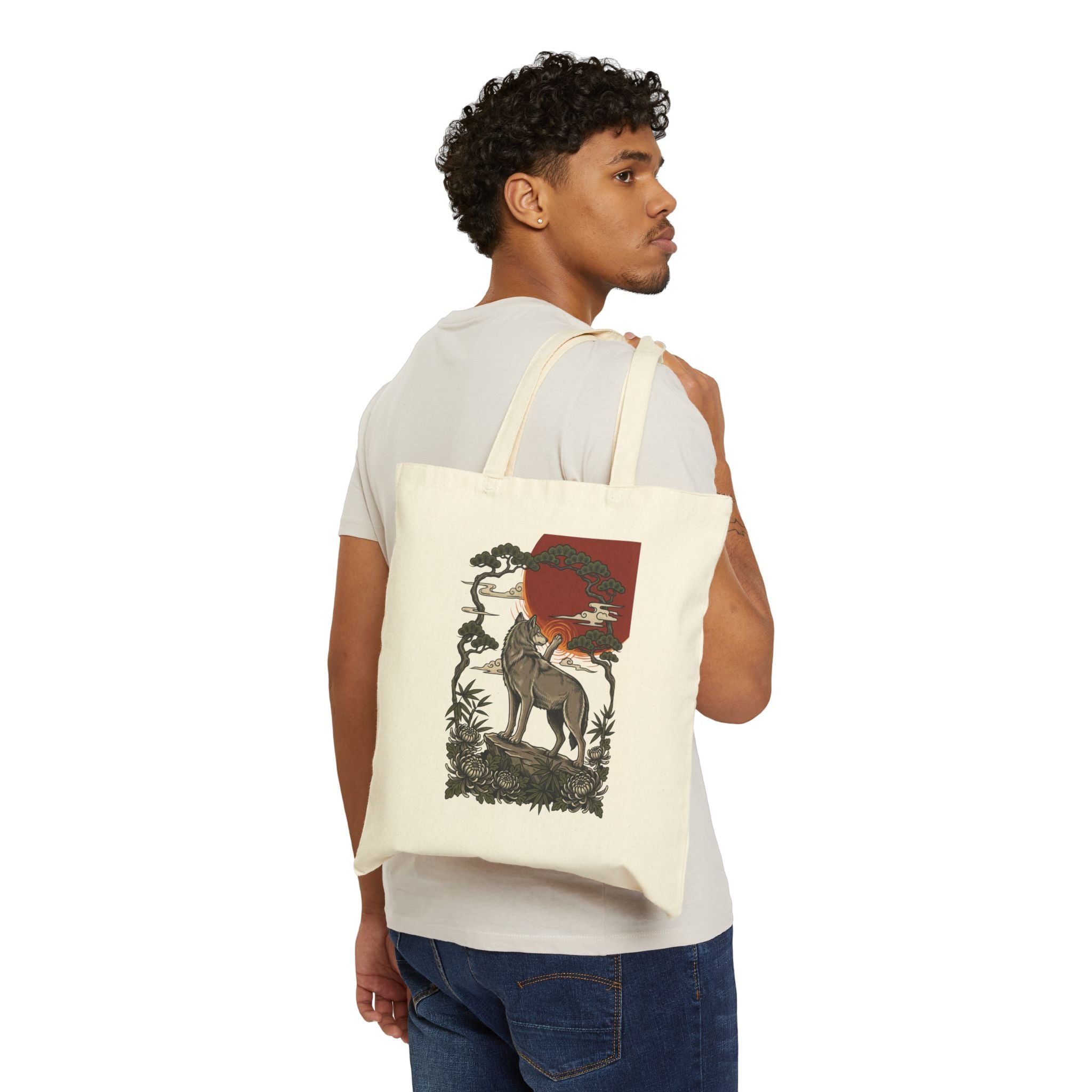 Wolf Sunset Illustration Tote | Traditional Tattoo-Inspired, Flash-Style