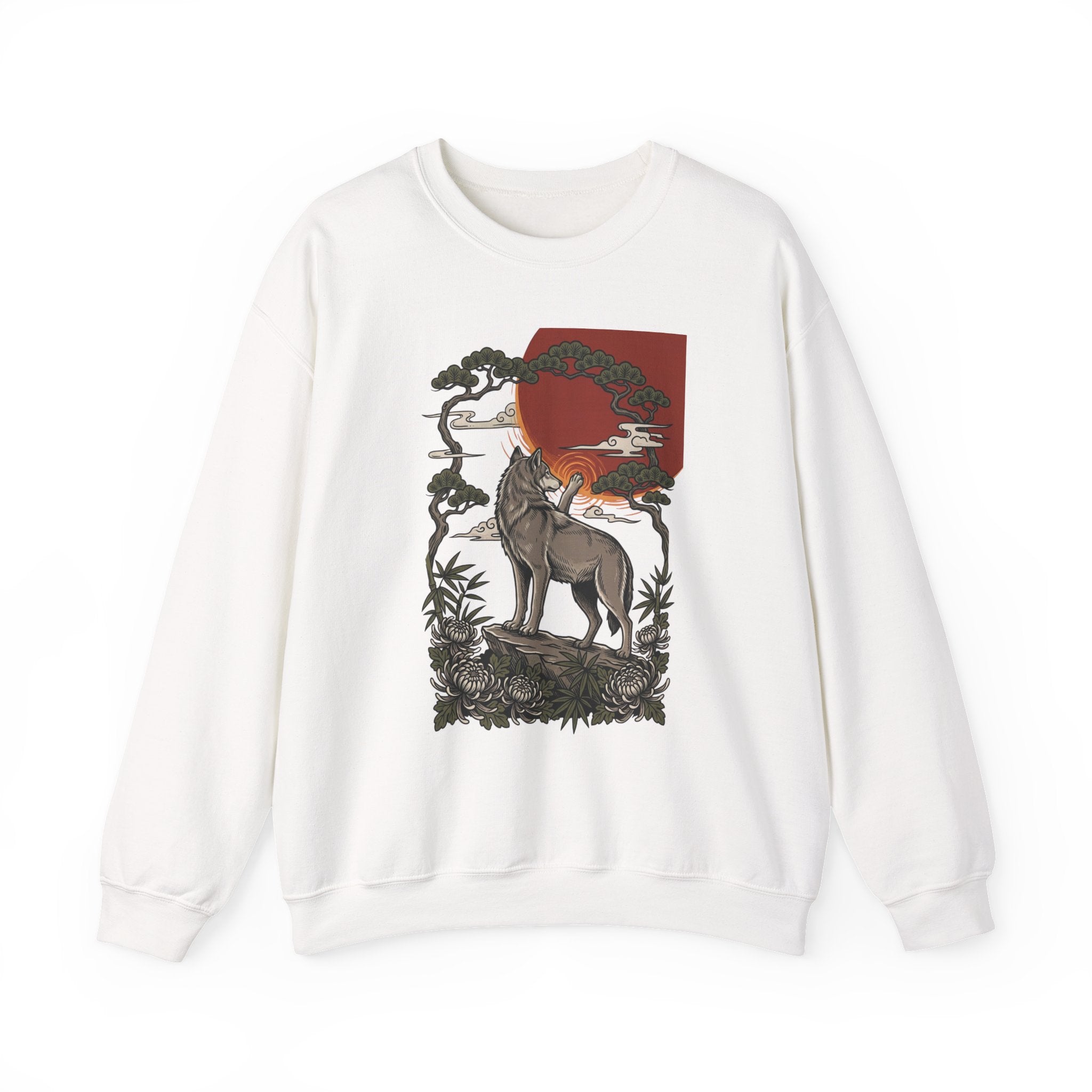 Wolf Sunset Illustration Sweatshirt | Traditional Tattoo-Inspired, Vintage Flash