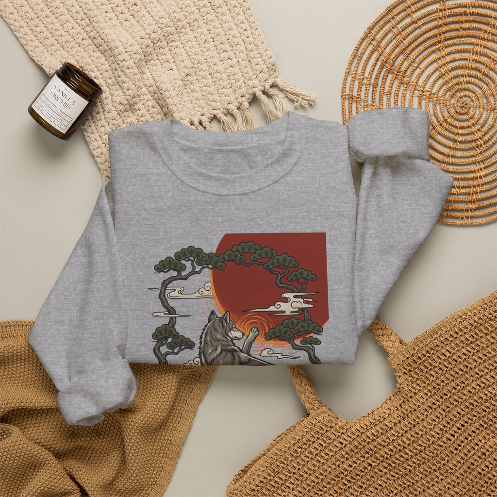 Wolf Sunset Illustration Sweatshirt | Traditional Tattoo-Inspired, Vintage Flash