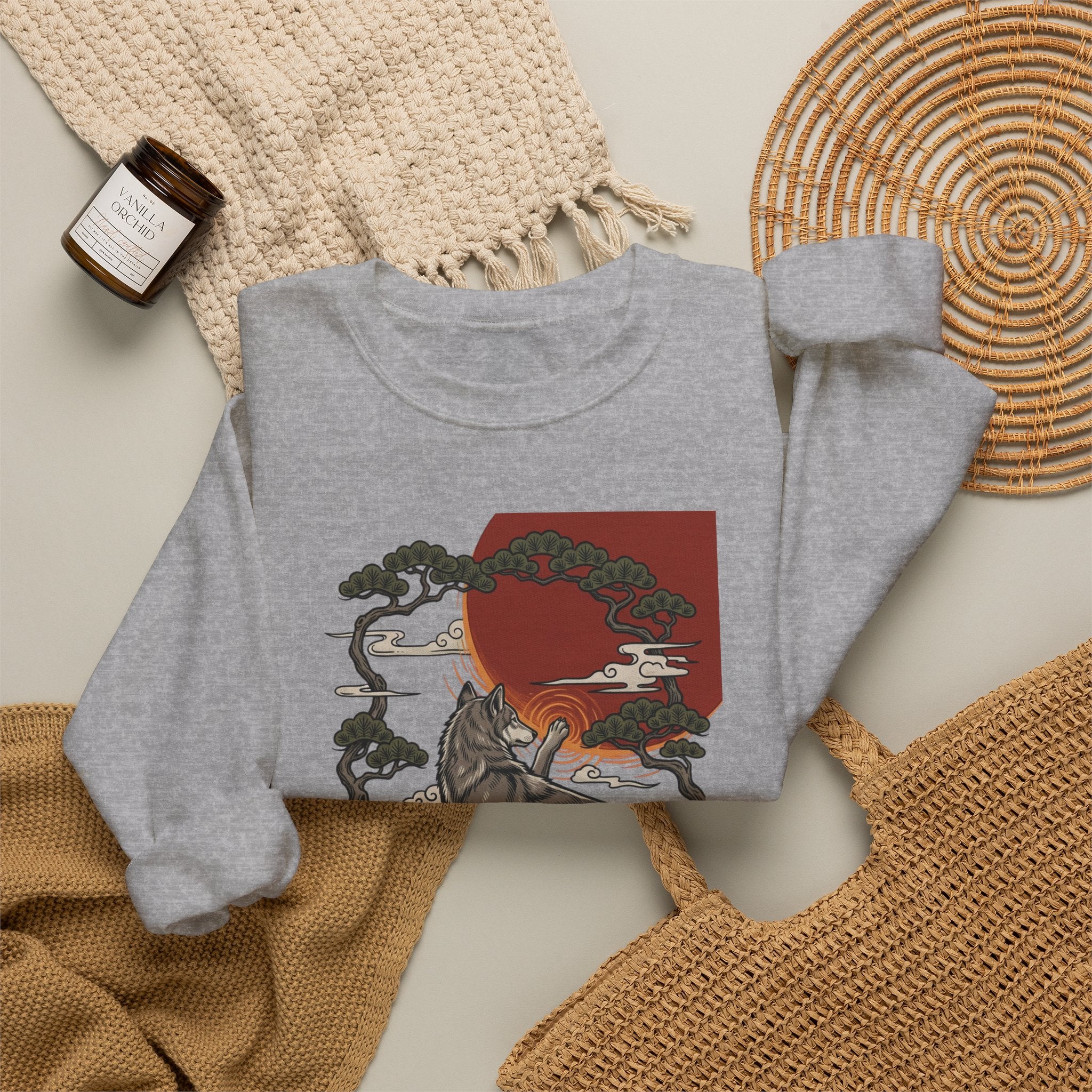 Wolf Sunset Illustration Sweatshirt | Traditional Tattoo-Inspired, Vintage Flash