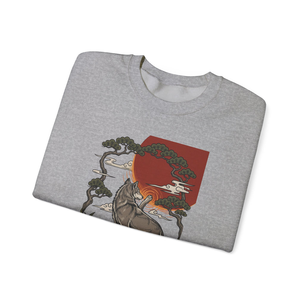 Wolf Sunset Illustration Sweatshirt | Traditional Tattoo-Inspired, Vintage Flash